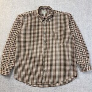 Cabela's Plaid Button Down Shirt Men's Large Brown Tan Long Sleeve Cotton